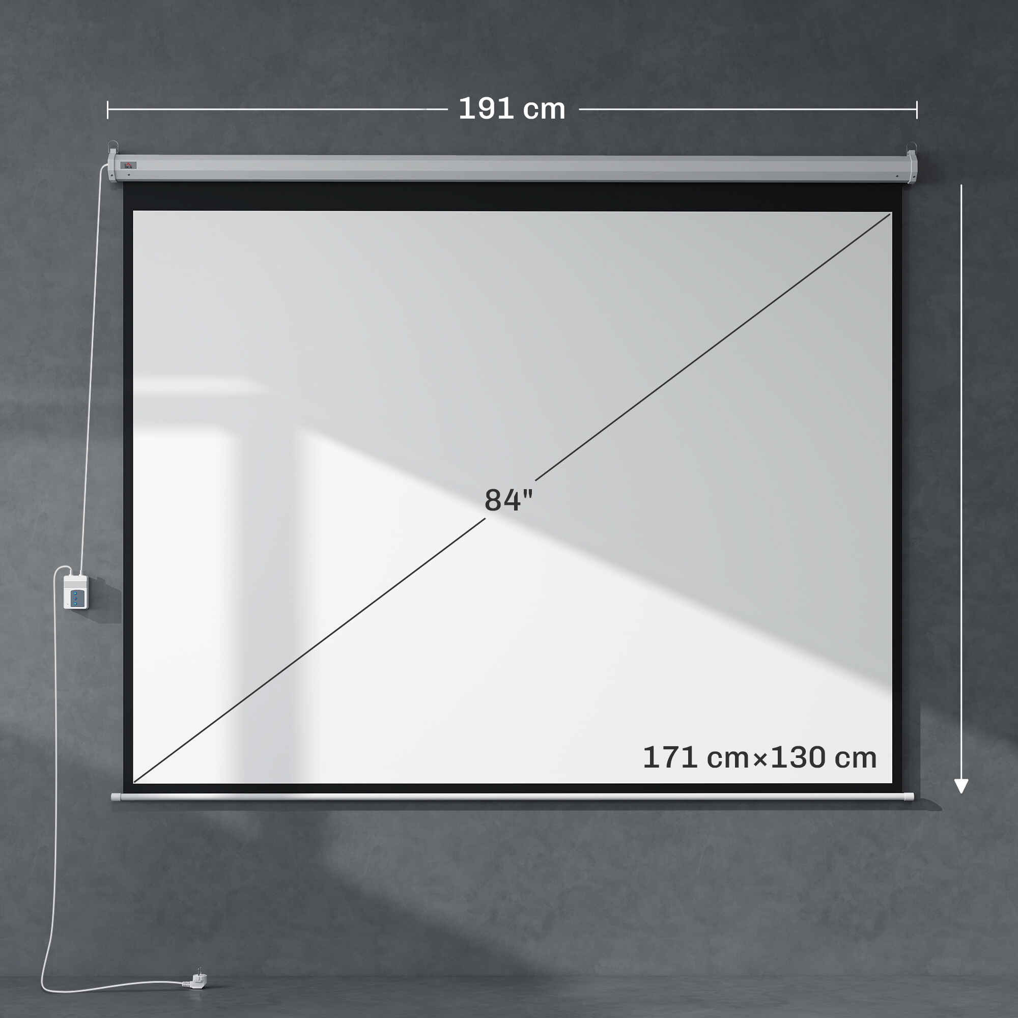 Pantalla de proyección eléctrica 84 pulgadas 4:3 con mando a distancia 171x130 cm blanca