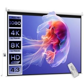 Pantalla de proyección eléctrica 84 pulgadas 4:3 con mando a distancia 171x130 cm blanca