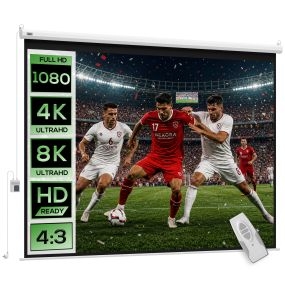 Pantalla de Proyector Eléctrica 100 Pulgadas Pantalla de Proyección Portátil Formato 4:3 con Mando a Distancia Tela de Proyección para Interior y Exterior Eventos Deportivos 203x152 cm Blanco