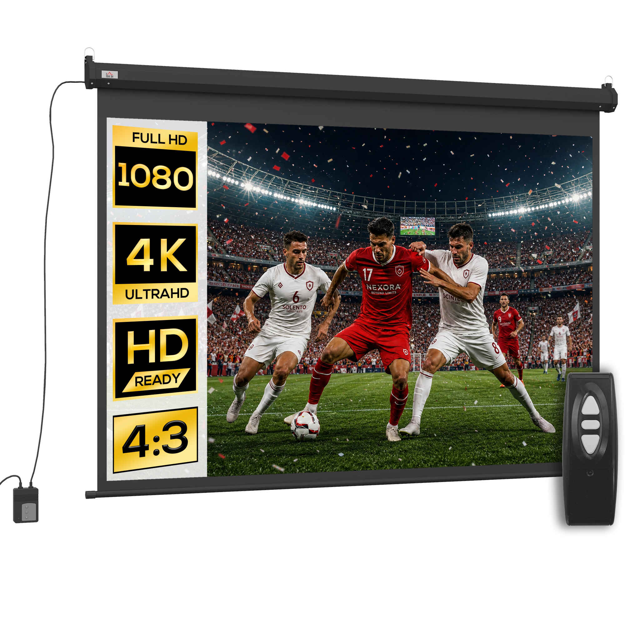 Pantalla de Proyector Eléctrica 100 Pulgadas Pantalla de Proyección Portátil Formato 4:3 con Mando a Distancia Tela de Proyección para Interior y Exterior Eventos Deportivos 203x152 cm Negro