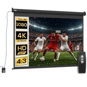 Pantalla de Proyector Eléctrica 100 Pulgadas Pantalla de Proyección Portátil Formato 4:3 con Mando a Distancia Tela de Proyección para Interior y Exterior Eventos Deportivos 203x152 cm Negro