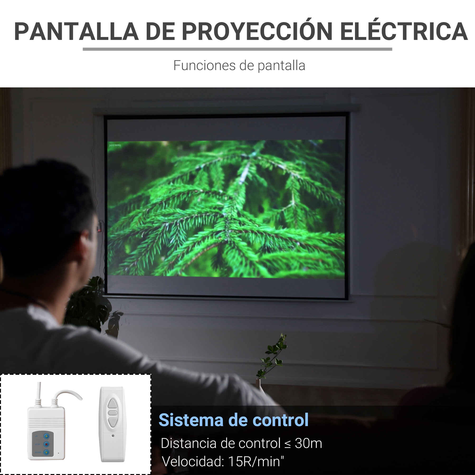 Pantalla de proyector eléctrica 120 pulgadas 4:3 con mando a distancia 244x183 cm blanco