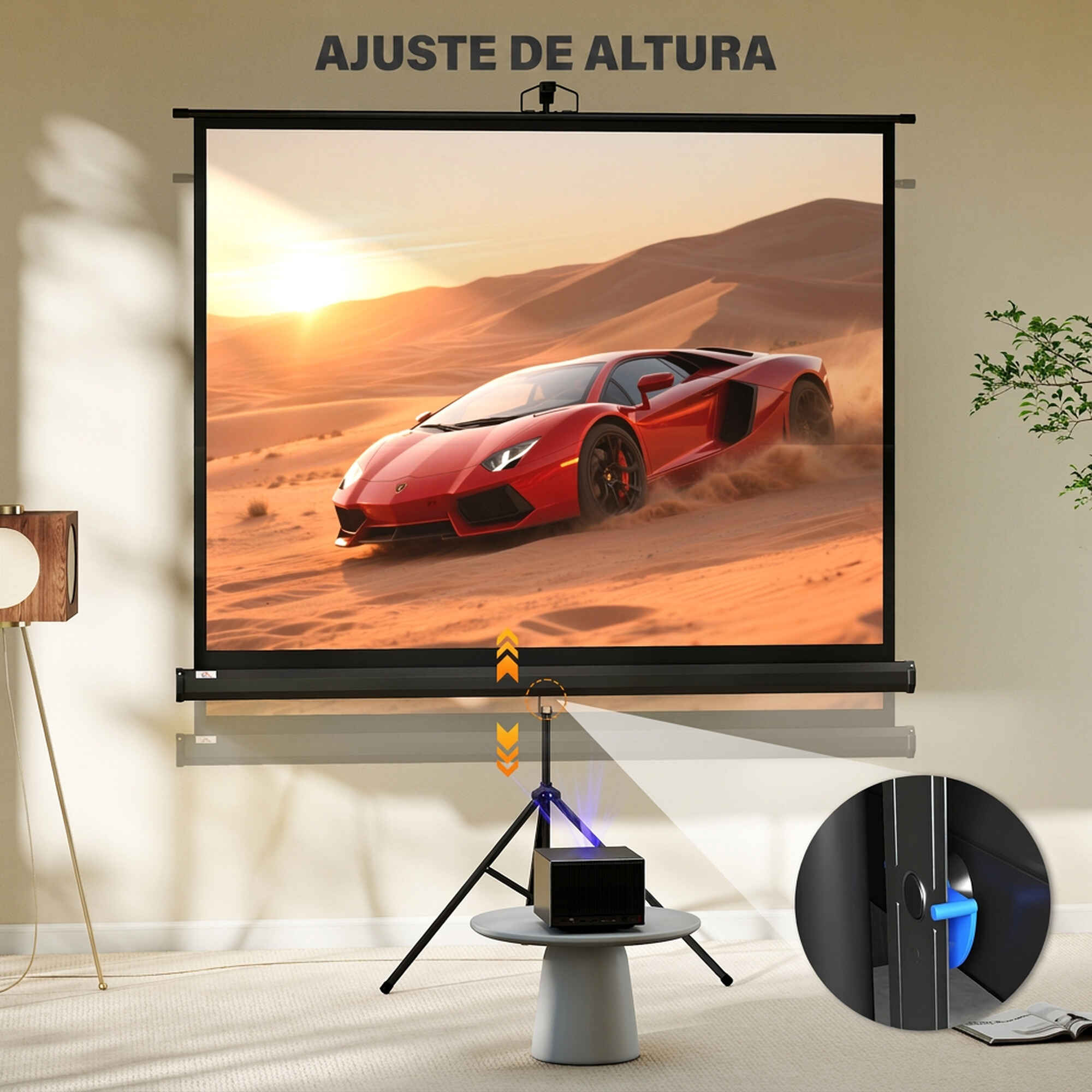 Pantalla de Proyector Manual con Soporte 84 Pulgadas Pantalla de Proyección Portátil Formato 4:3 para Interior y Exterior Eventos Deportivos Cine en Casa Patio 171x131 cm Negro