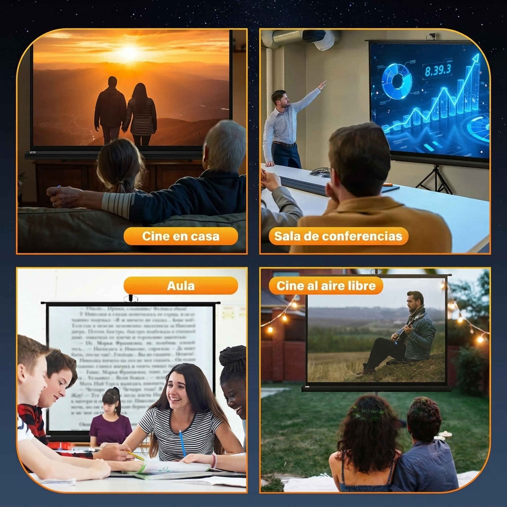 Pantalla de Proyector Manual con Soporte 84 Pulgadas Pantalla de Proyección Portátil Formato 4:3 para Interior y Exterior Eventos Deportivos Cine en Casa Patio 171x131 cm Negro