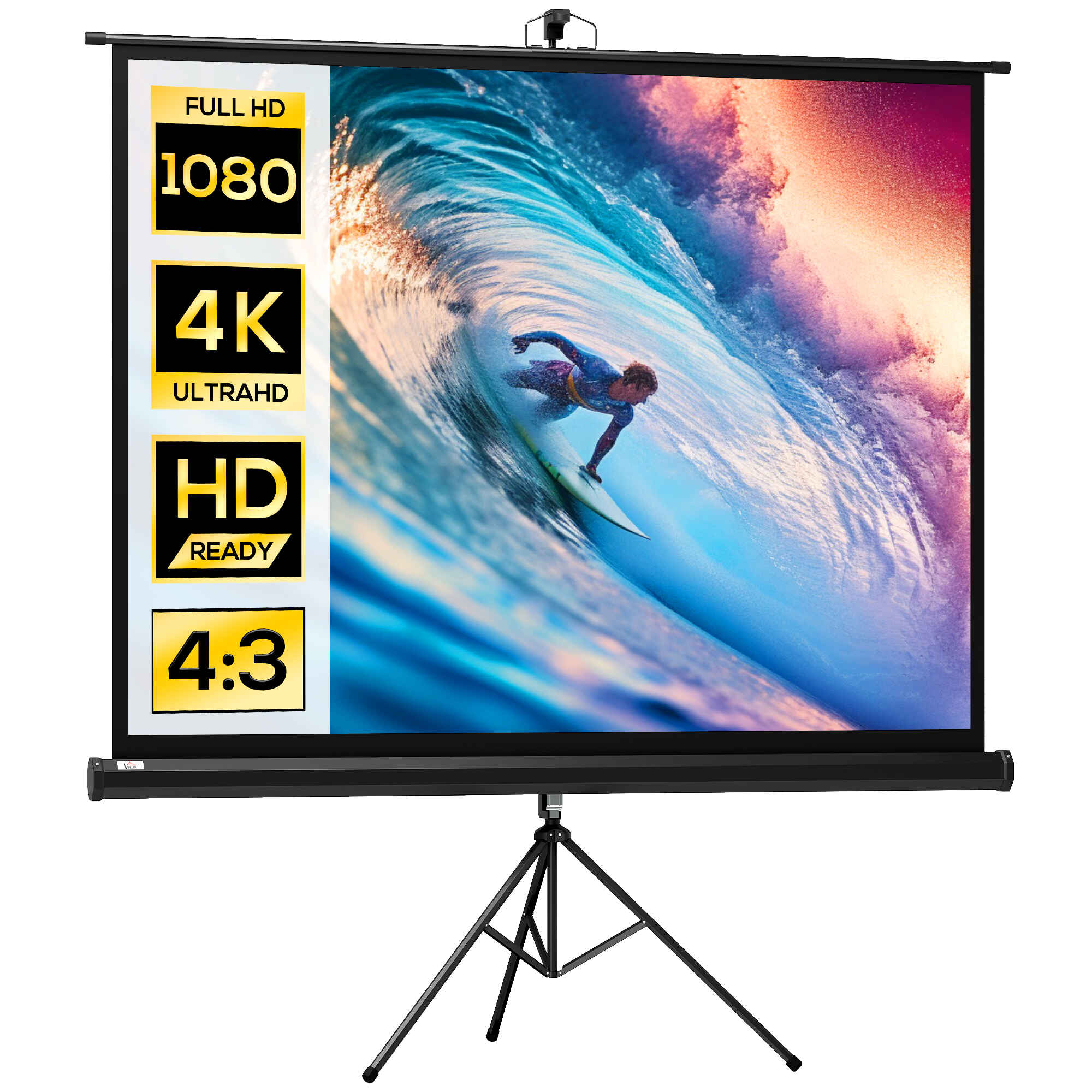 Pantalla de Proyector Manual con Soporte 84 Pulgadas Pantalla de Proyección Portátil Formato 4:3 para Interior y Exterior Eventos Deportivos Cine en Casa Patio 171x131 cm Negro