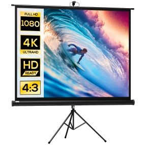 Pantalla de Proyector Manual con Soporte 84 Pulgadas Pantalla de Proyección Portátil Formato 4:3 para Interior y Exterior Eventos Deportivos Cine en Casa Patio 171x131 cm Negro