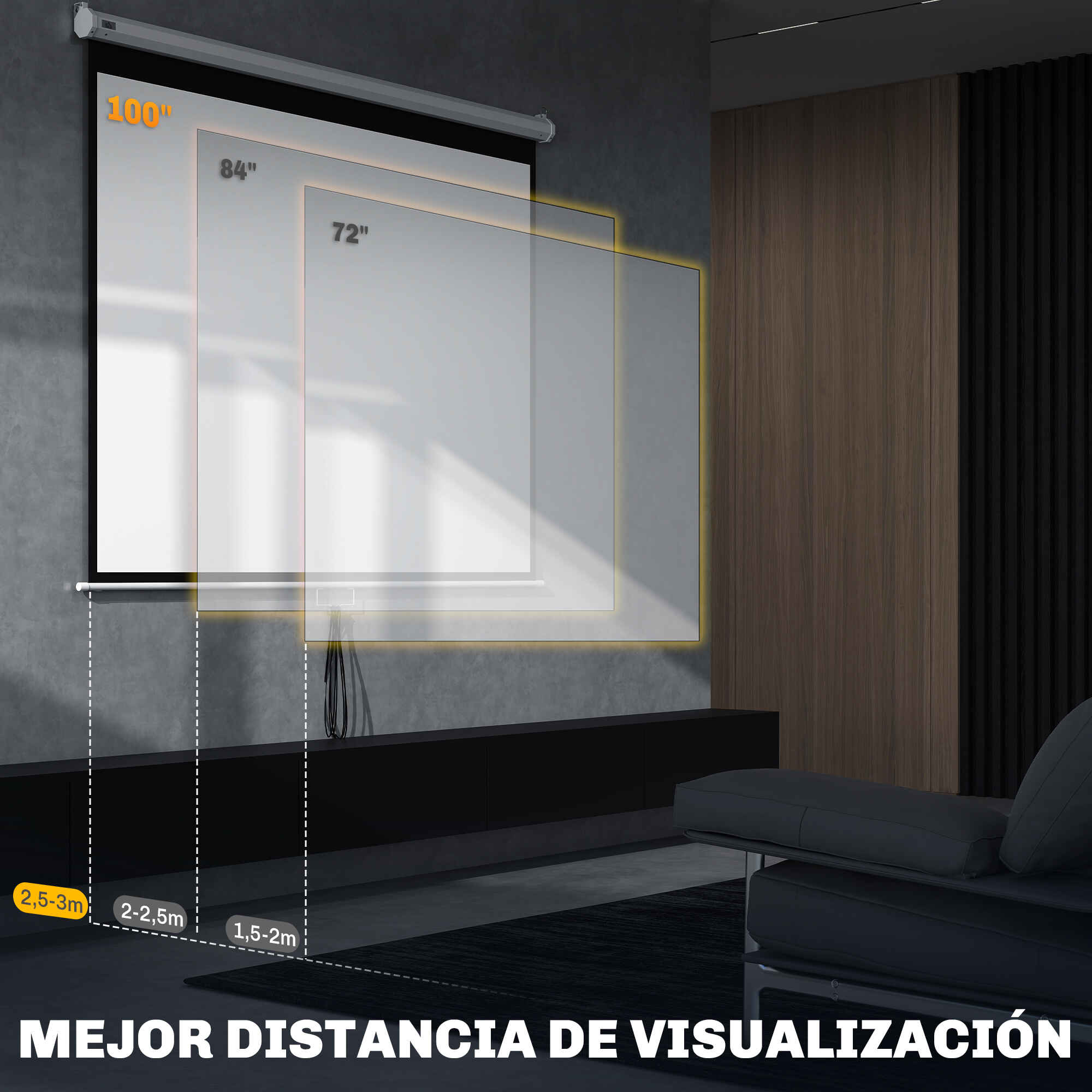 Pantalla de proyector manual 100 pulgadas 4:3/16:9 203x152 cm blanco interior y exterior
