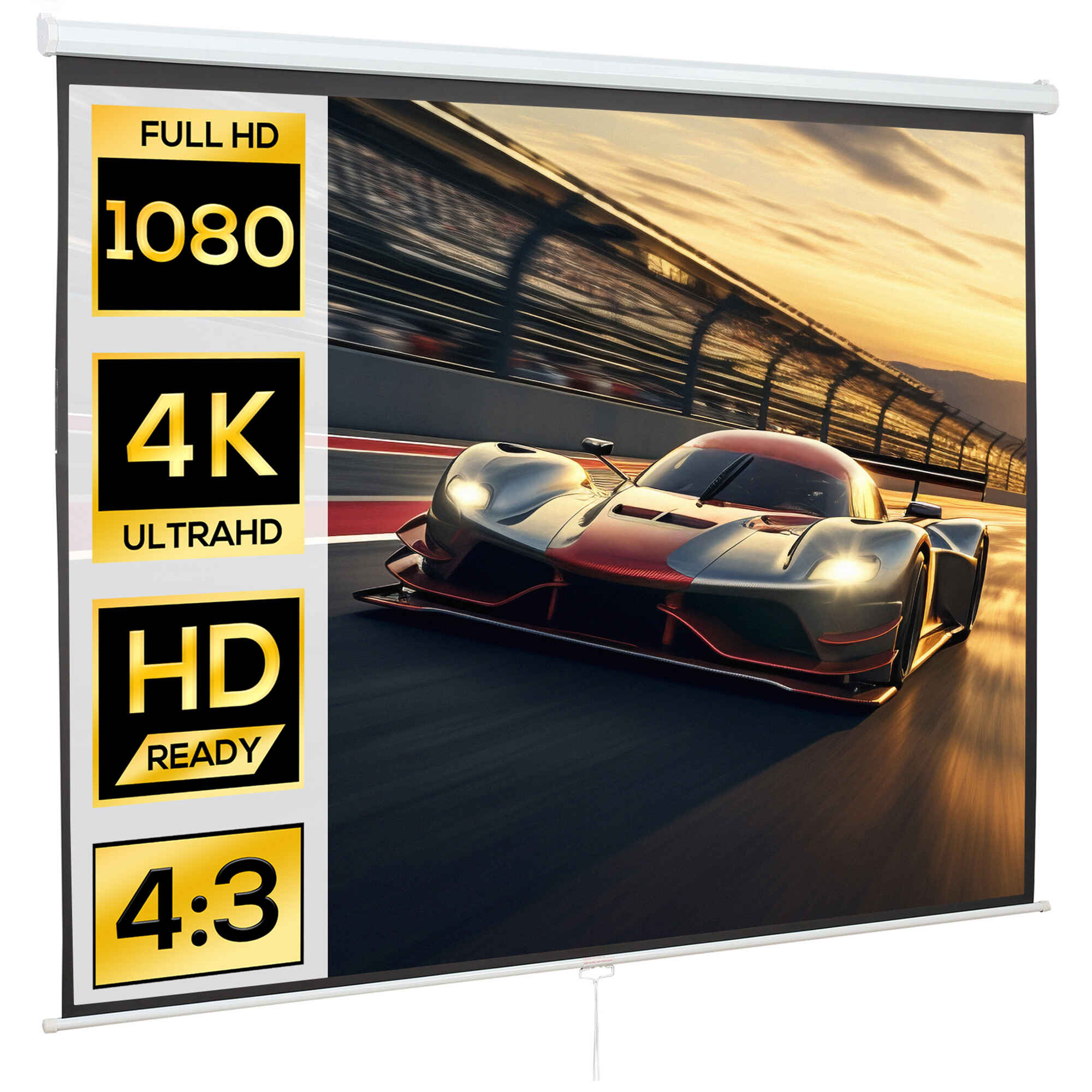 Pantalla de proyector manual 120 pulgadas 4:3/16:9 interior y exterior 244x183 cm blanco