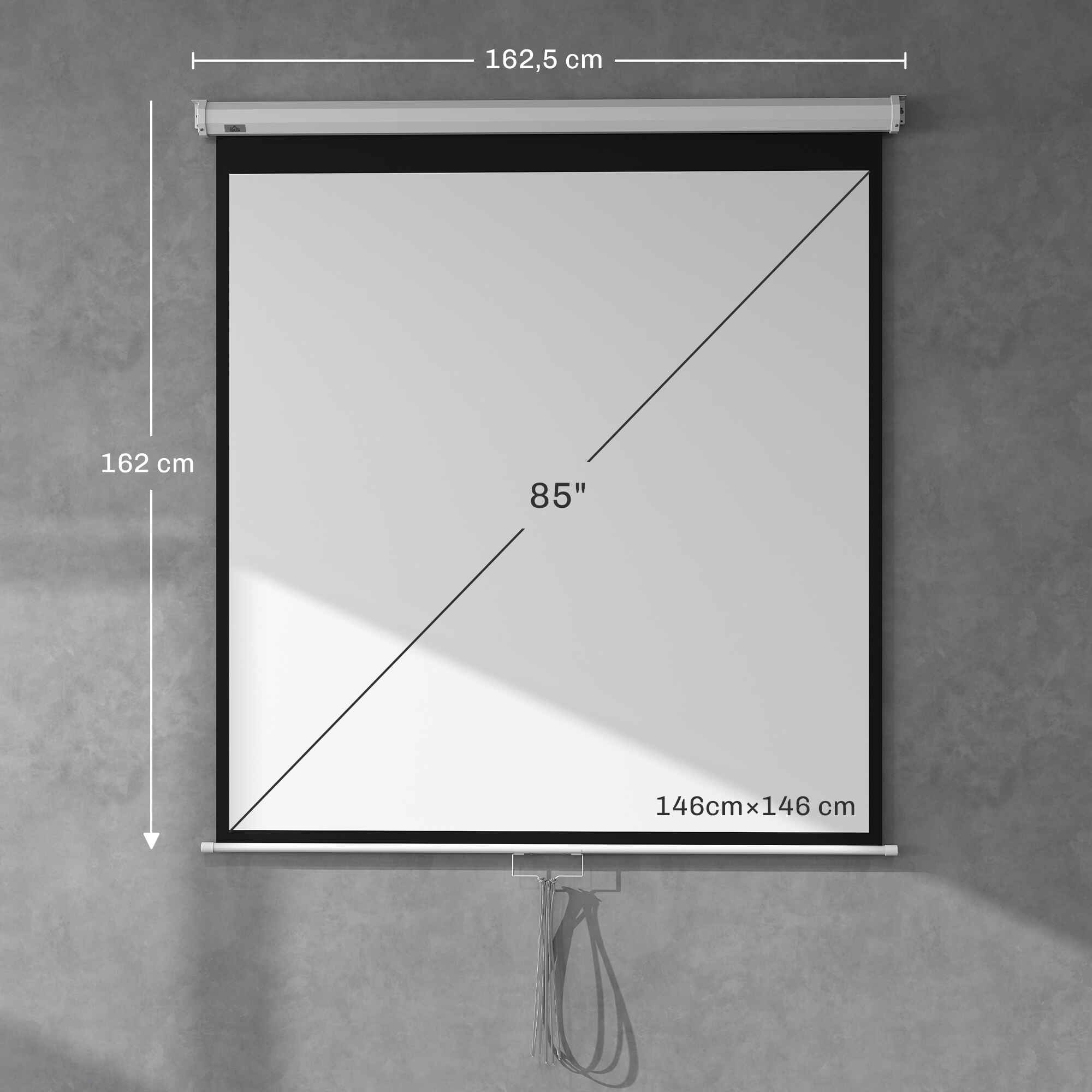 Pantalla de proyector manual 85 pulgadas 1:1 146x146 cm blanca para interior y exterior