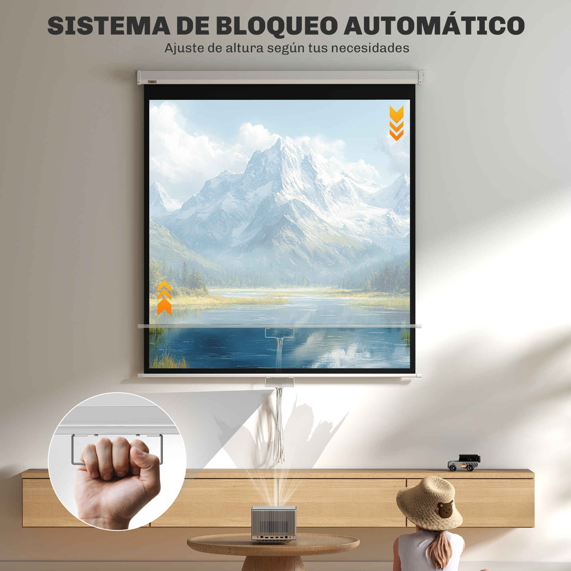Pantalla de proyector manual 85 pulgadas 1:1 146x146 cm blanca para interior y exterior