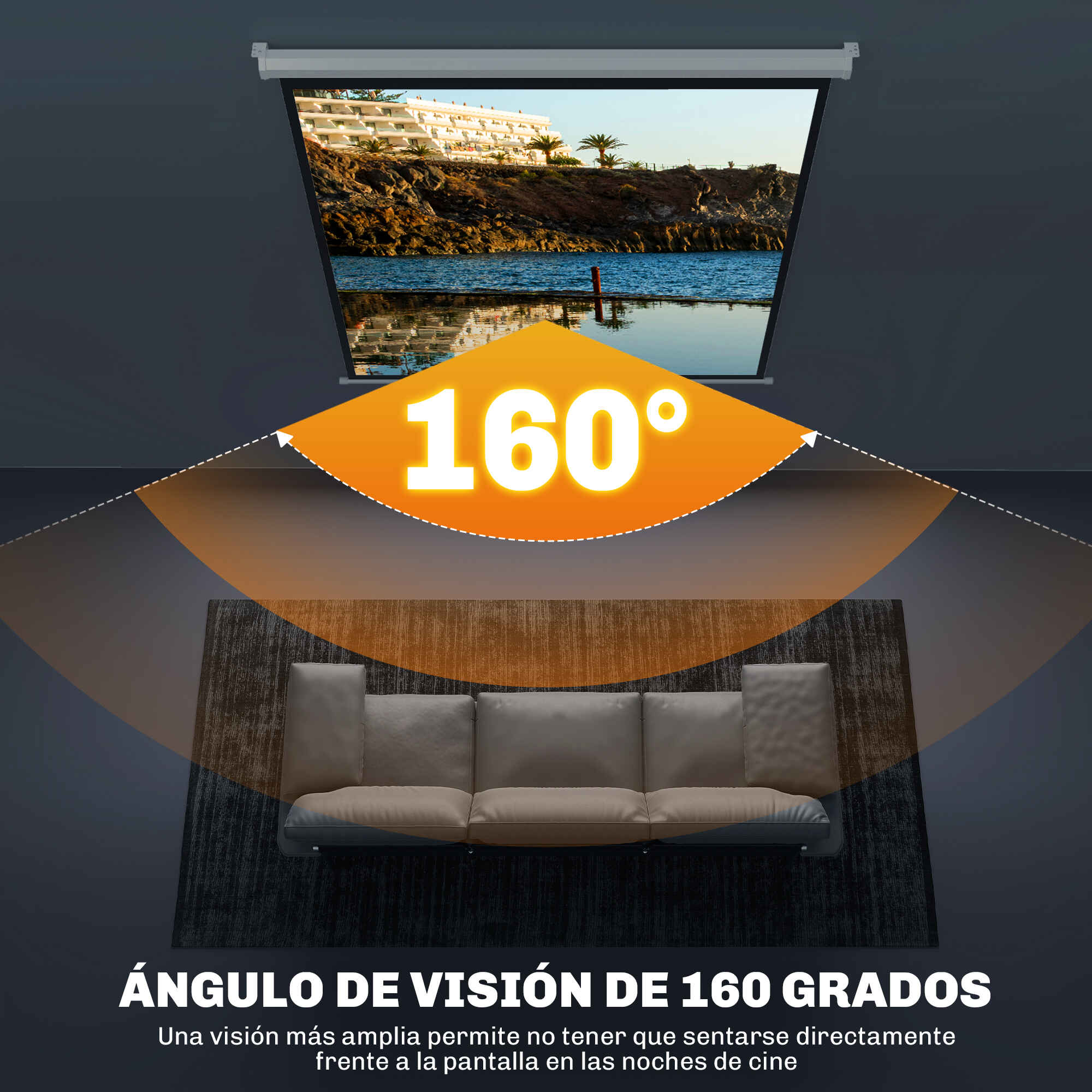 Pantalla de proyector manual 85 pulgadas 1:1 146x146 cm blanca para interior y exterior