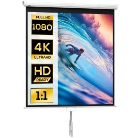 Pantalla de proyector manual 85 pulgadas 1:1 146x146 cm blanca para interior y exterior