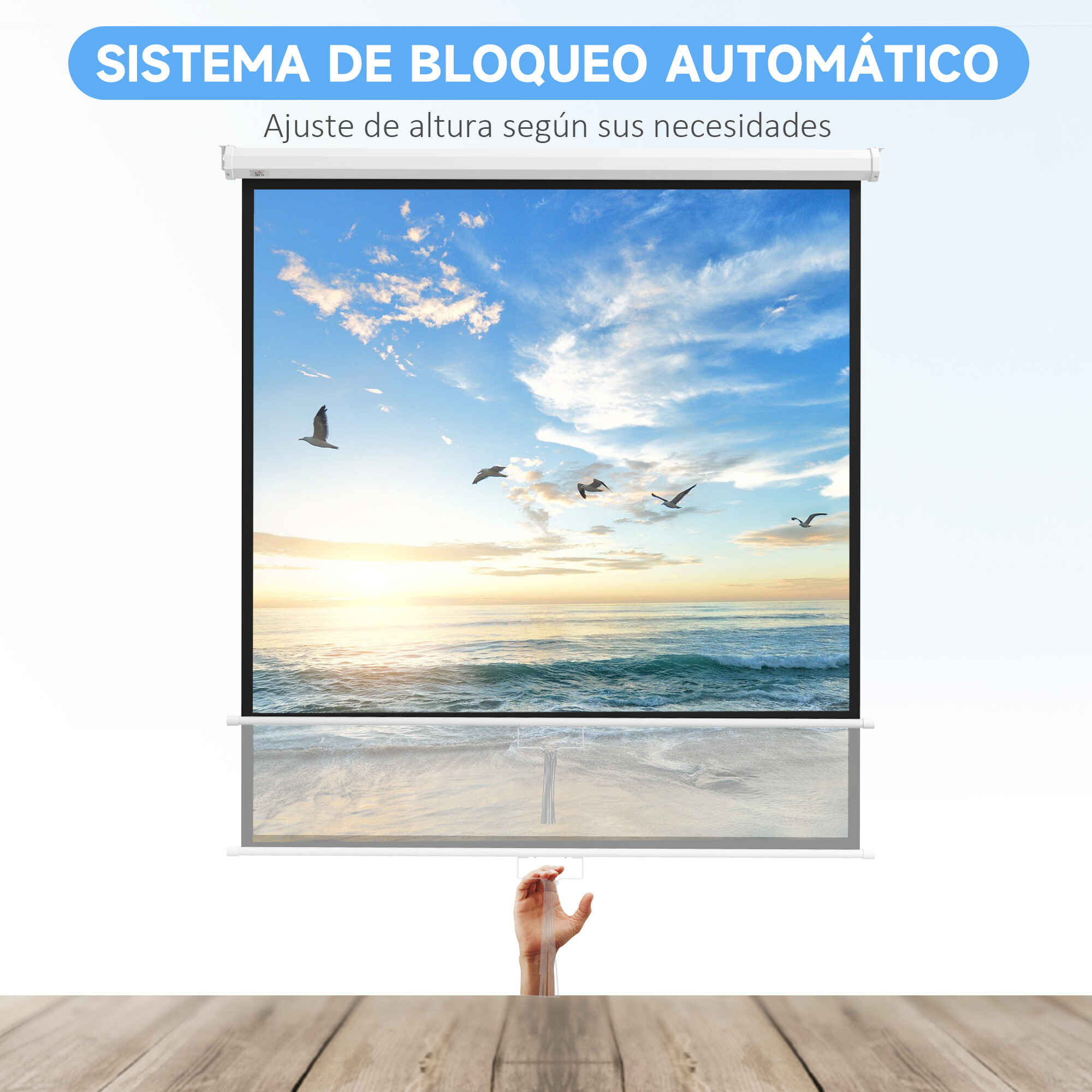 Pantalla de proyector manual 99 pulgadas 1:1 178x178 cm blanco para interior y exterior