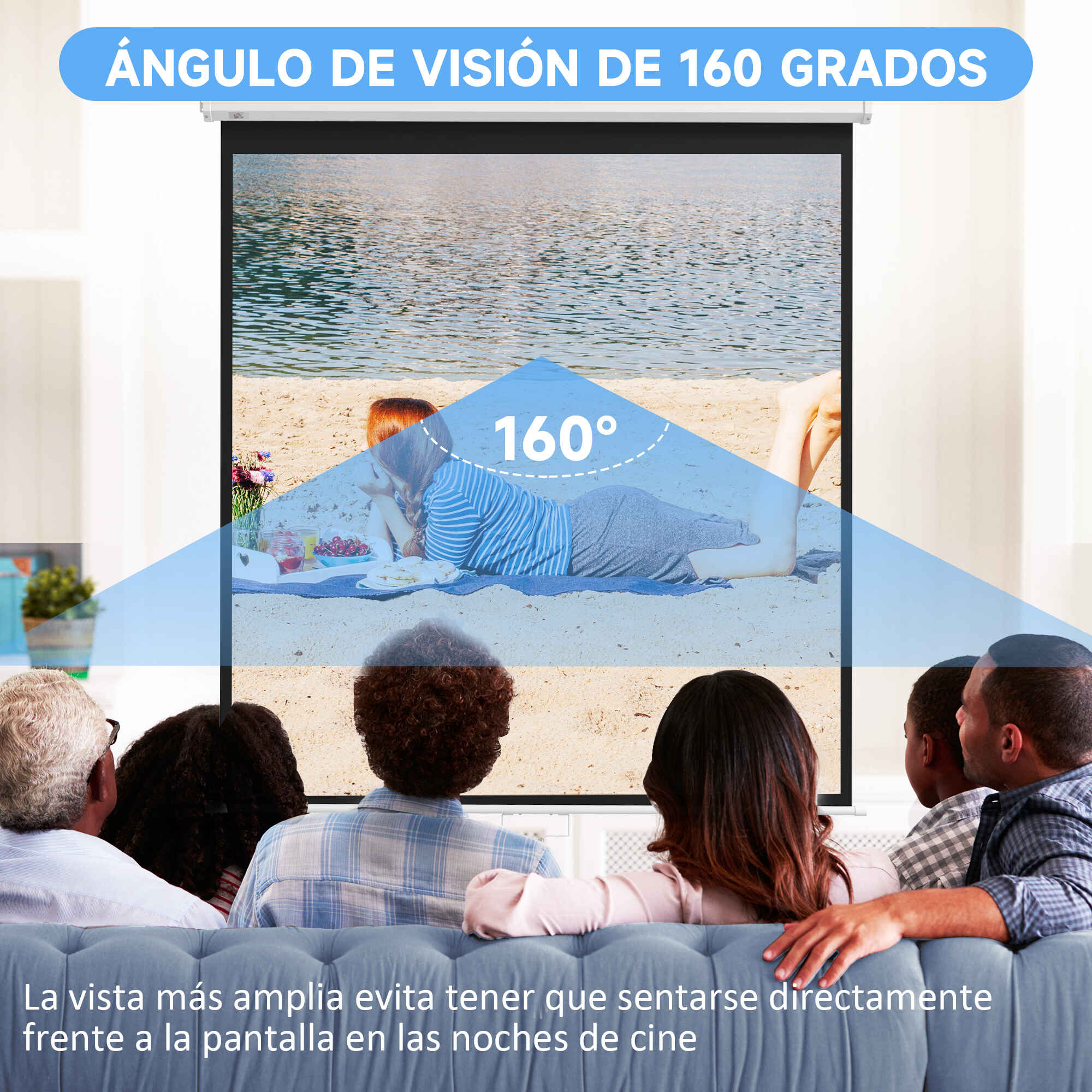 Pantalla de proyector manual 99 pulgadas 1:1 178x178 cm blanco para interior y exterior