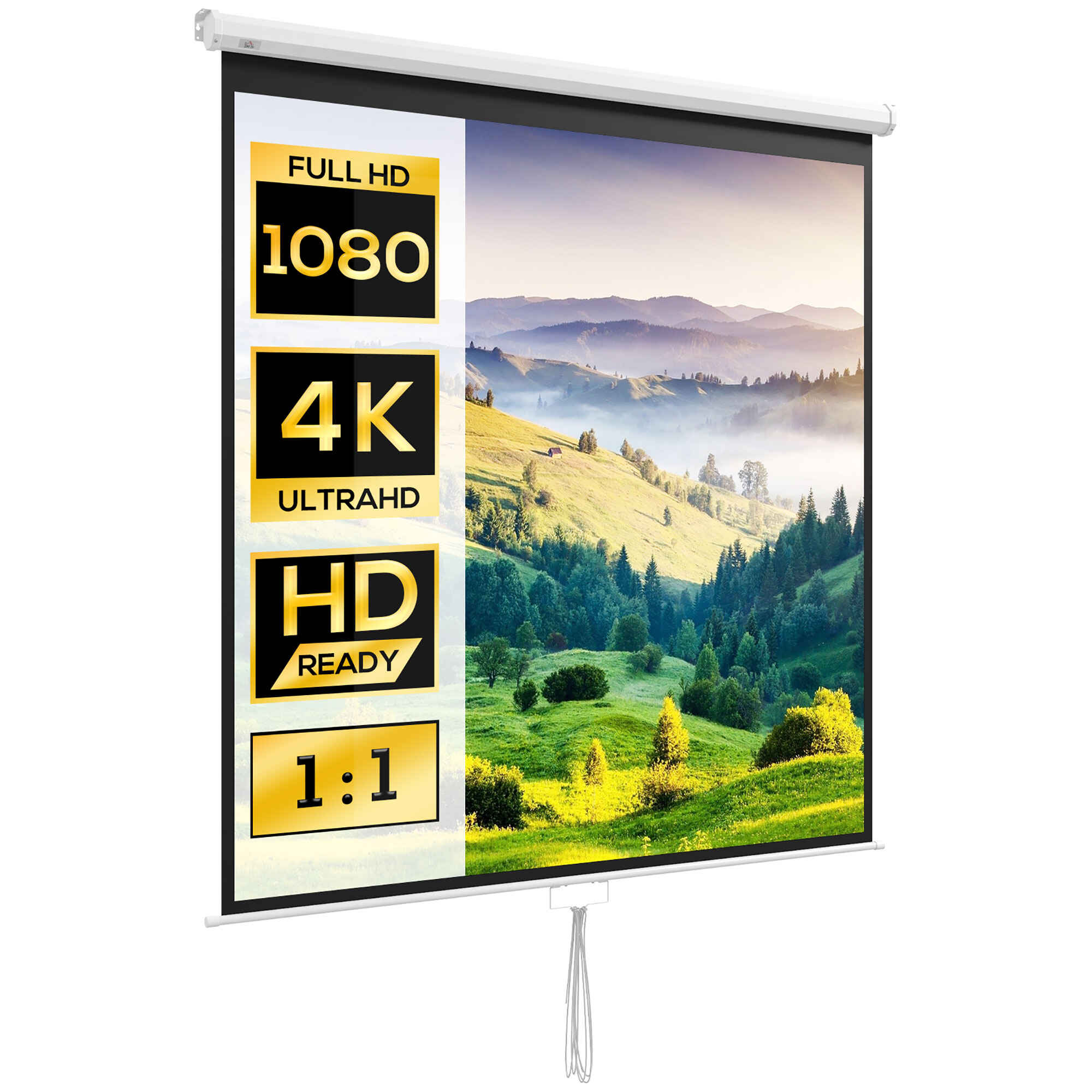 Pantalla de proyector manual 99 pulgadas 1:1 178x178 cm blanco para interior y exterior