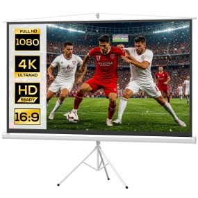 Pantalla de Proyector Manual con Soporte 100 Pulgadas Pantalla de Proyección Portátil Formato 16:9 con Altura Ajustable para Interior y Exterior Eventos Deportivos Cine en Casa 221x124cm Blanco