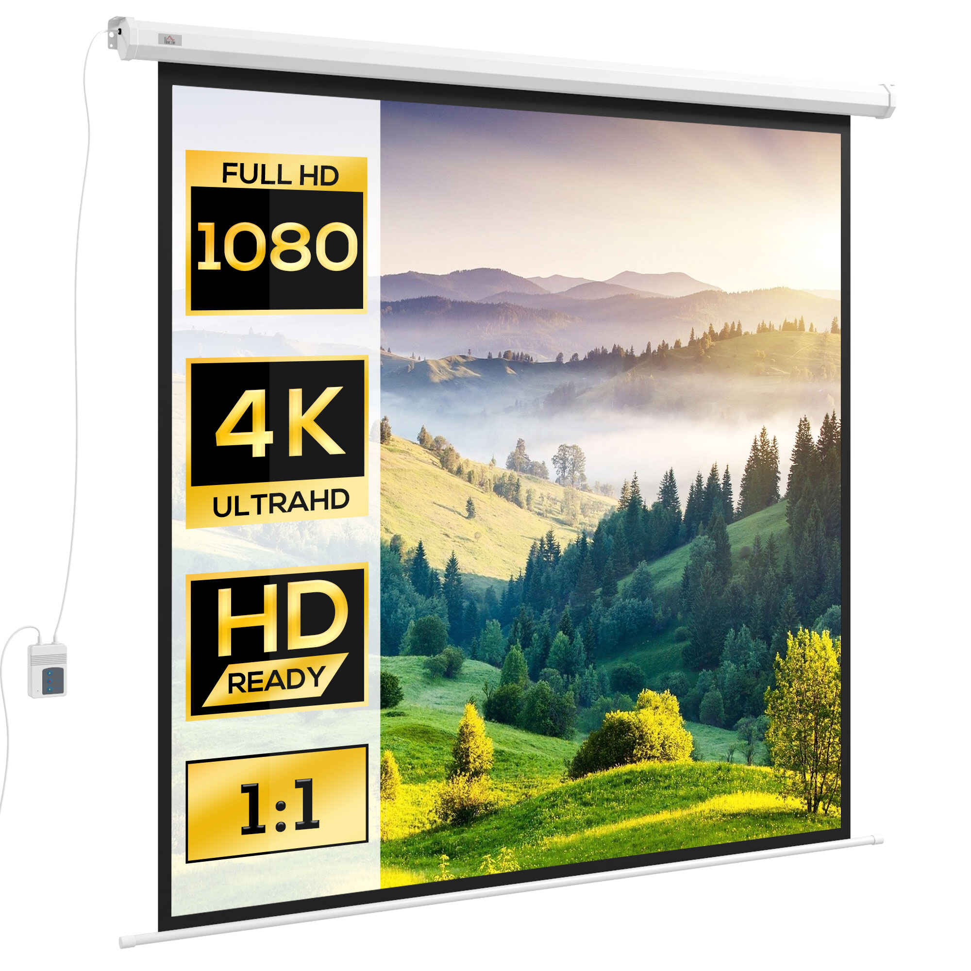 Pantalla de Proyector Eléctrica 96 Pulgadas, Pantalla de Proyección con Control Remoto, Formato 1:1, para Interior y Exterior, Eventos Deportivos, Cine en Casa, Oficina, Blanco