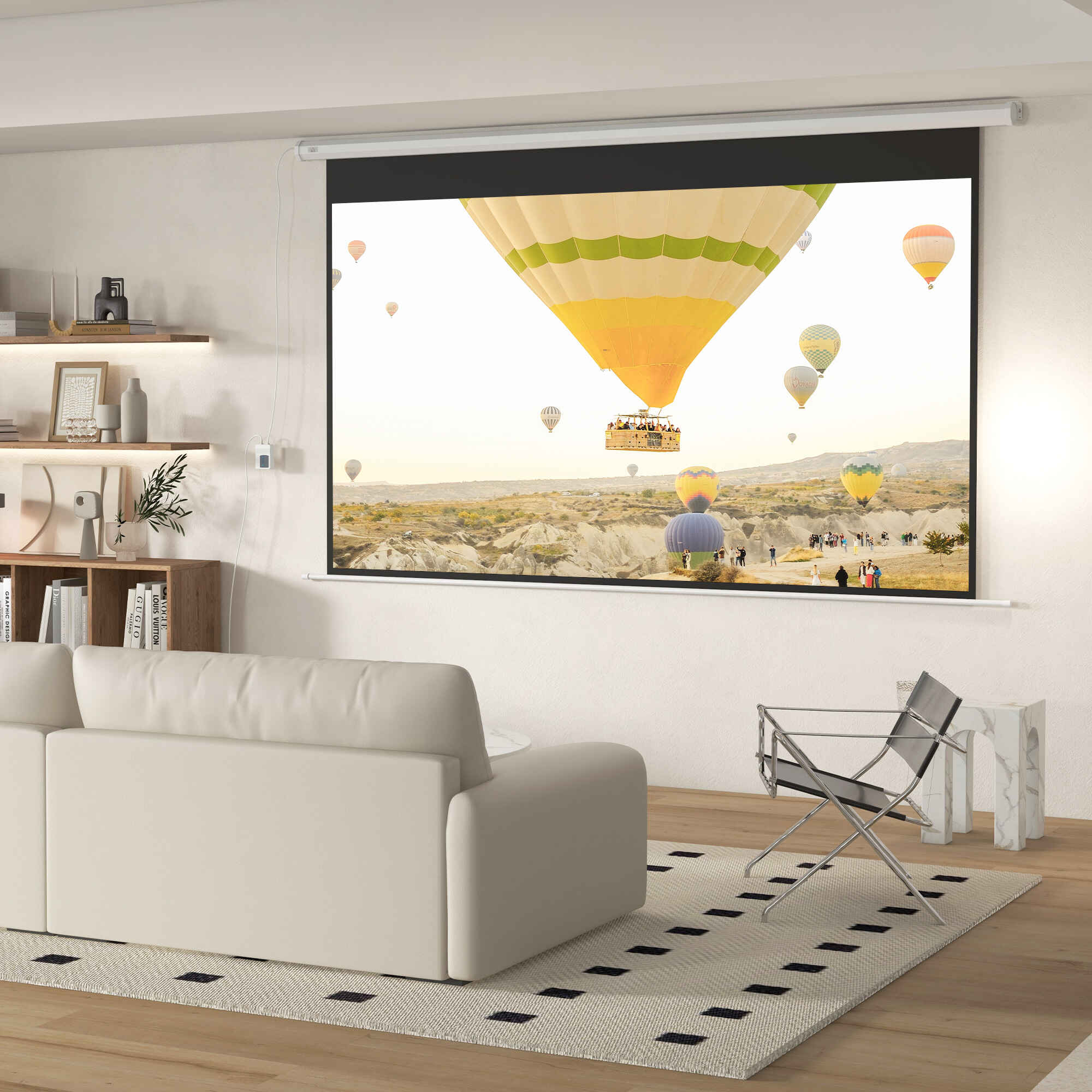 Pantalla de Proyector Eléctrica 120 Pulgadas, Pantalla de Proyección con Control Remoto, Formato 16:9, para Interior y Exterior, Eventos Deportivos, Cine en Casa, Oficina, Blanco