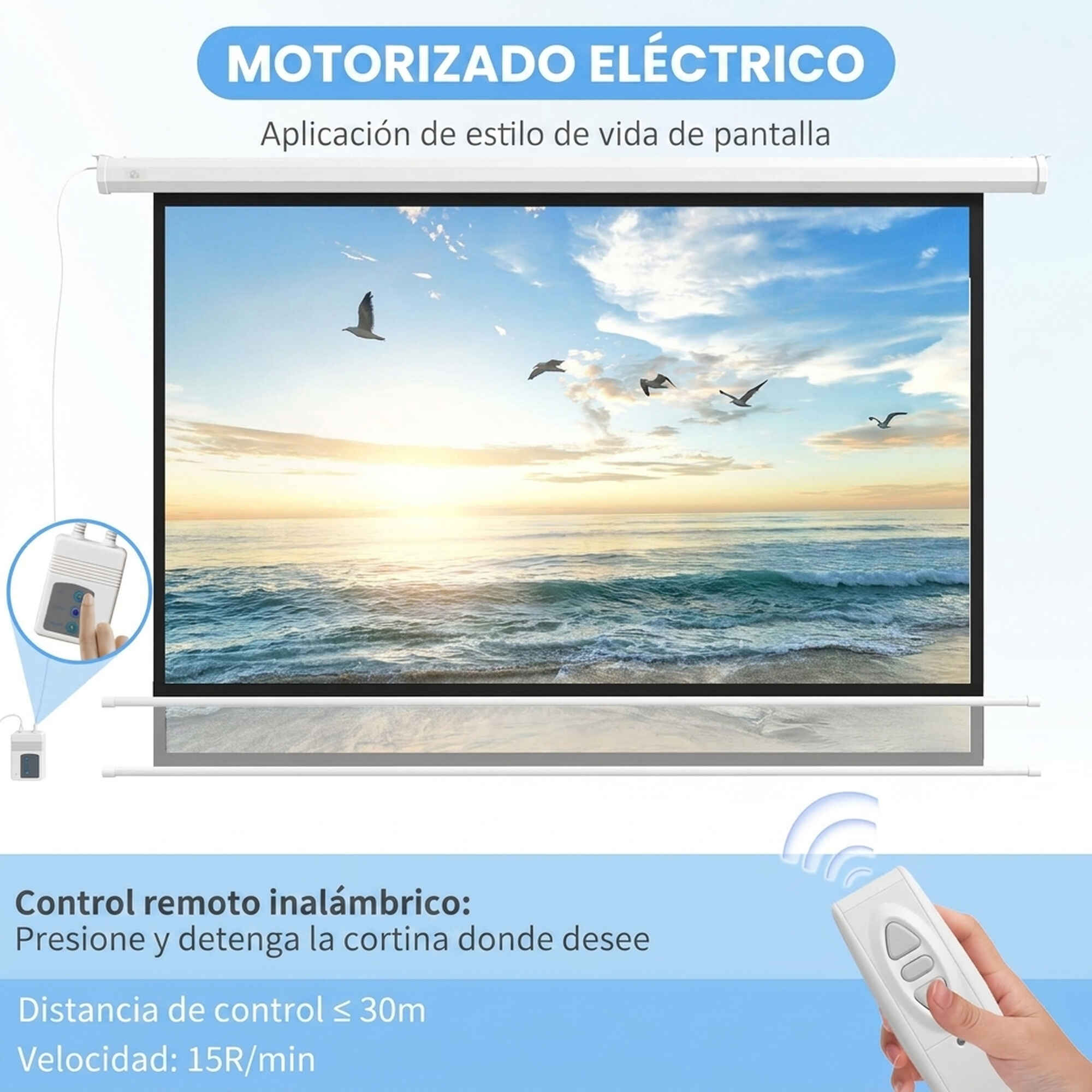 Pantalla de Proyector Eléctrica 120 Pulgadas, Pantalla de Proyección con Control Remoto, Formato 16:9, para Interior y Exterior, Eventos Deportivos, Cine en Casa, Oficina, Blanco