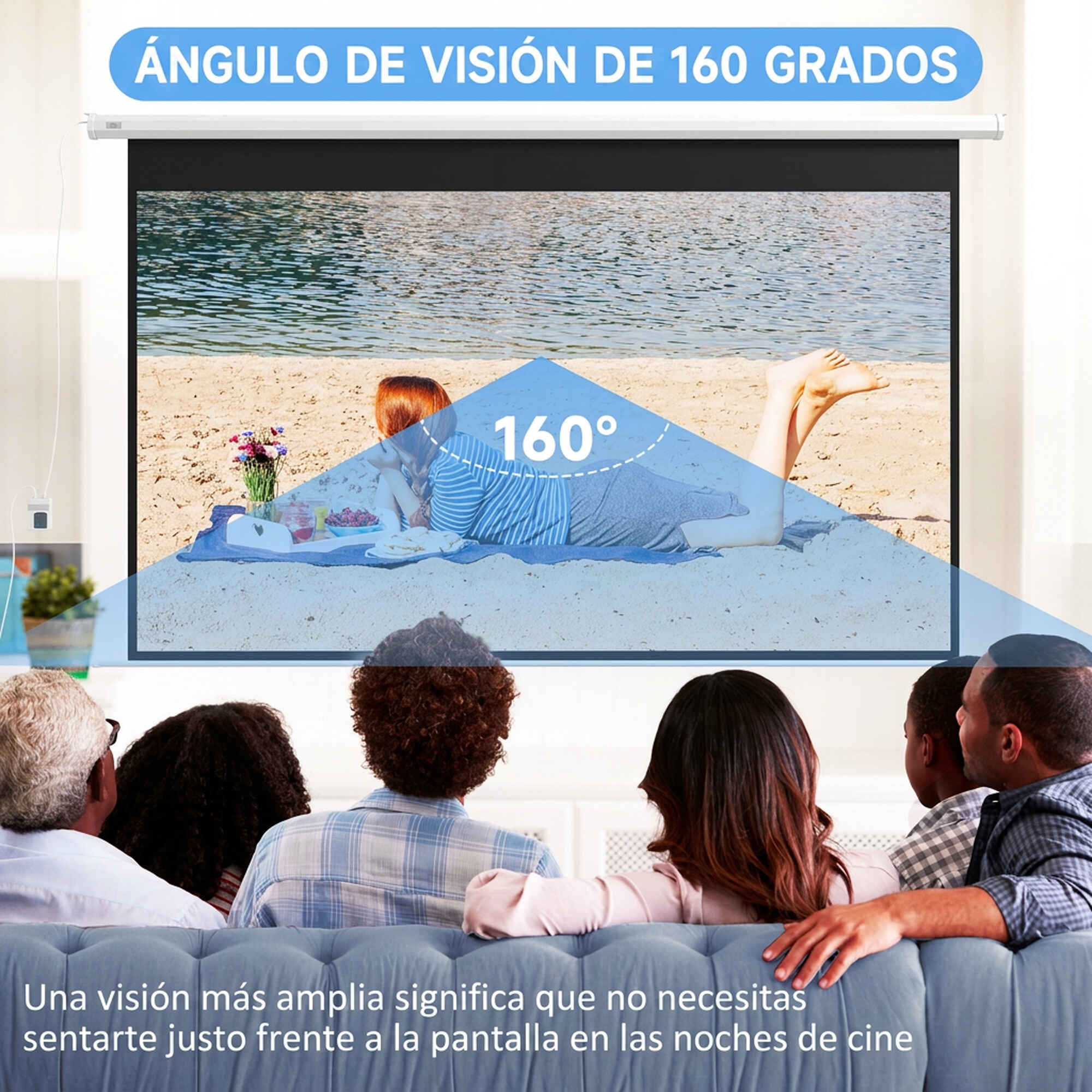 Pantalla de Proyector Eléctrica 120 Pulgadas, Pantalla de Proyección con Control Remoto, Formato 16:9, para Interior y Exterior, Eventos Deportivos, Cine en Casa, Oficina, Blanco