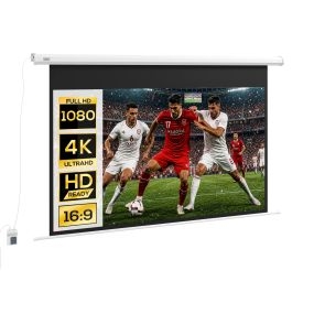 Pantalla de Proyector Eléctrica 120 Pulgadas, Pantalla de Proyección con Control Remoto, Formato 16:9, para Interior y Exterior, Eventos Deportivos, Cine en Casa, Oficina, Blanco