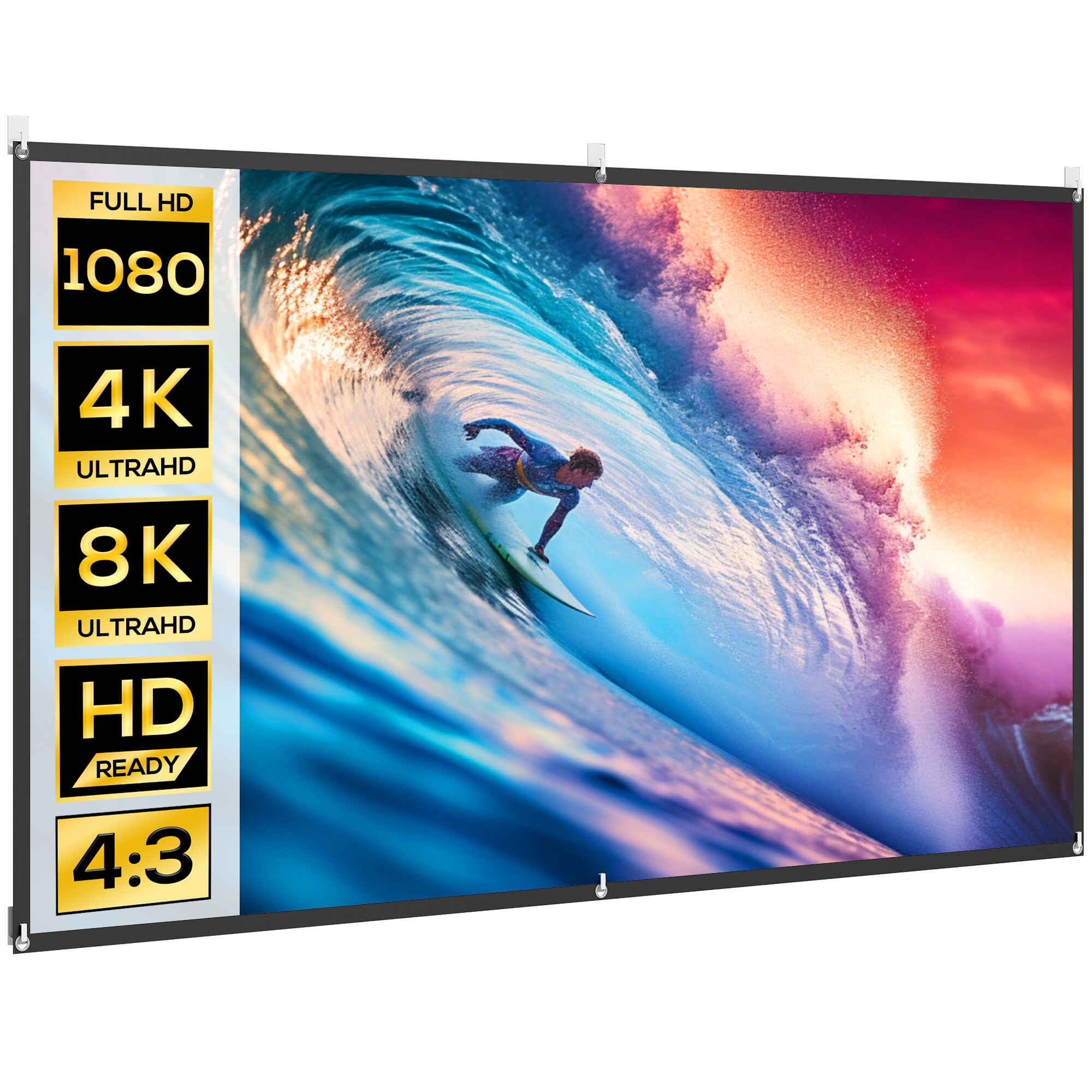 Pantalla de proyector manual 100 pulgadas 16:9 HD 4K/8K tela lavable blanco interior y exterior