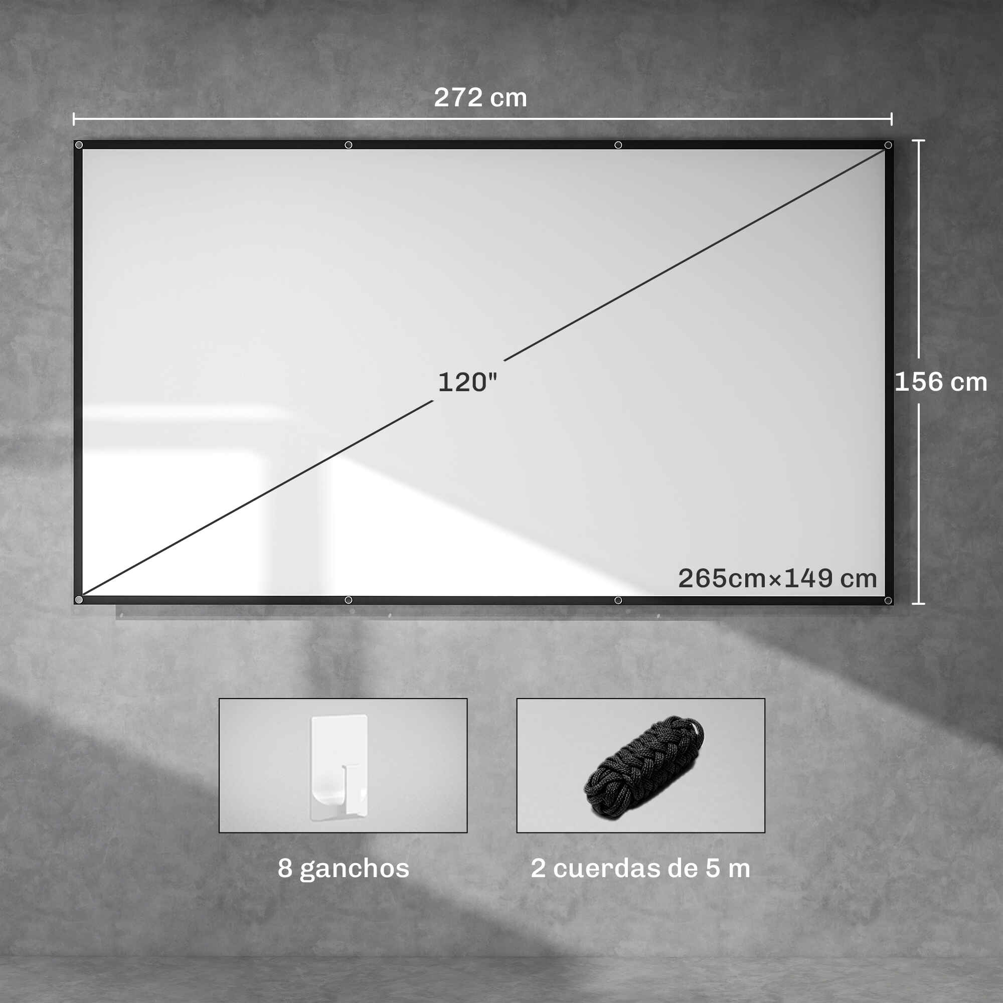 Pantalla de proyector manual 120 pulgadas 16:9 HD 4K/8K tela lavable blanco interior y exterior