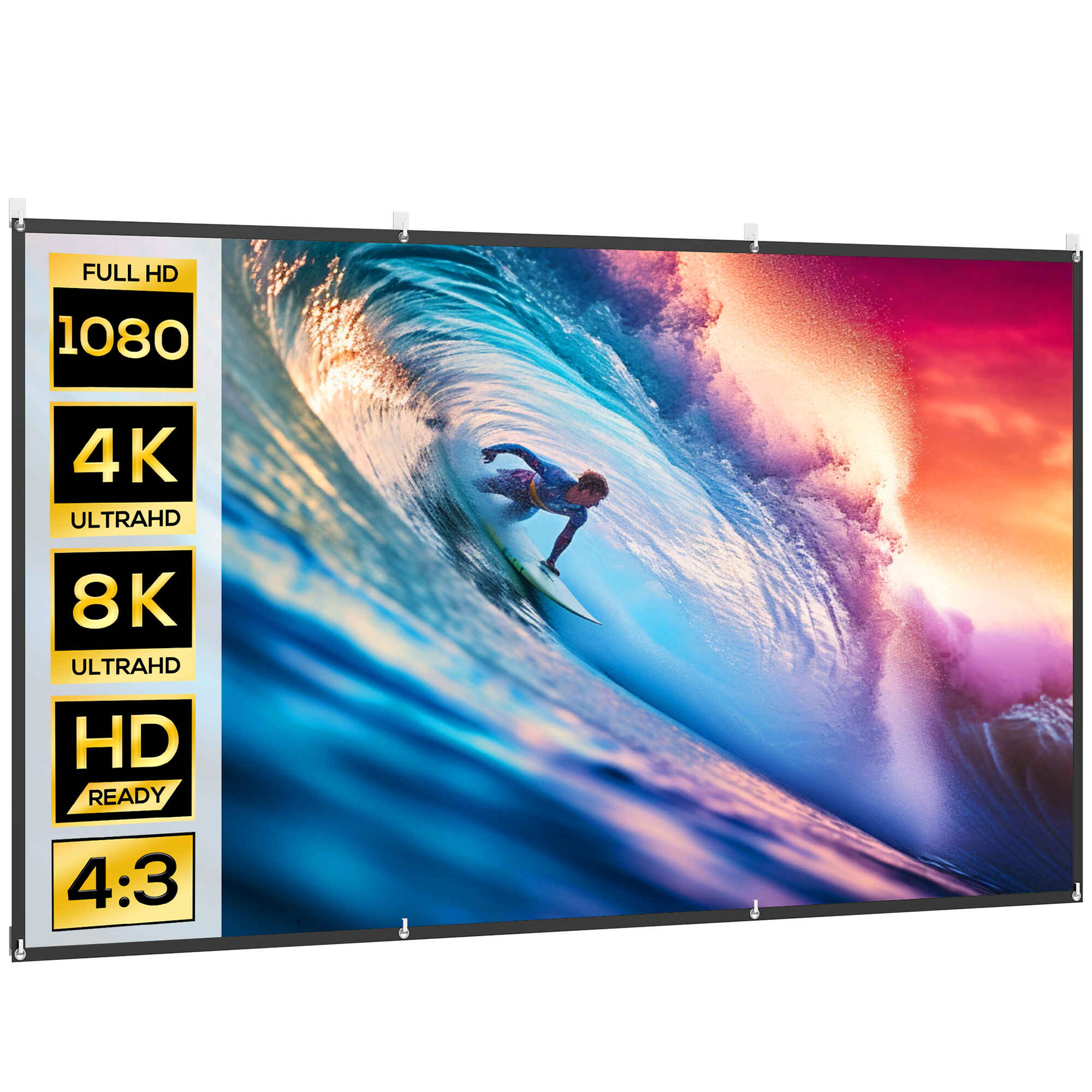 Pantalla de proyector manual 120 pulgadas 16:9 HD 4K/8K tela lavable blanco interior y exterior