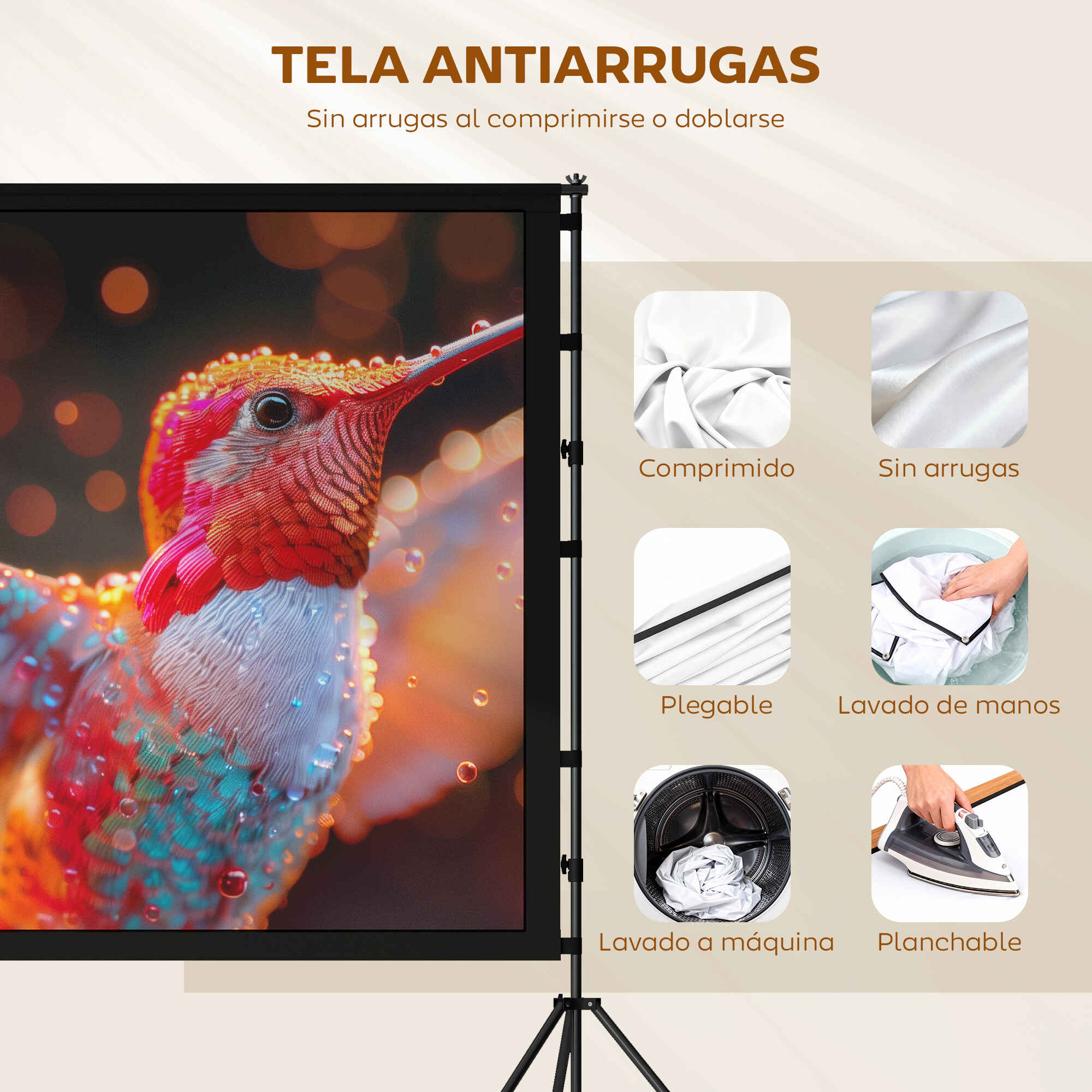 Pantalla de Proyector Manual 100 Pulgadas con Soporte, Pantalla de Proyección Formato 16:9, HD 4K/8K, Ángulo 160°, Doble Cara, Trípodes Plegables, para Interior y Exterior, Cine en Casa, Blanco