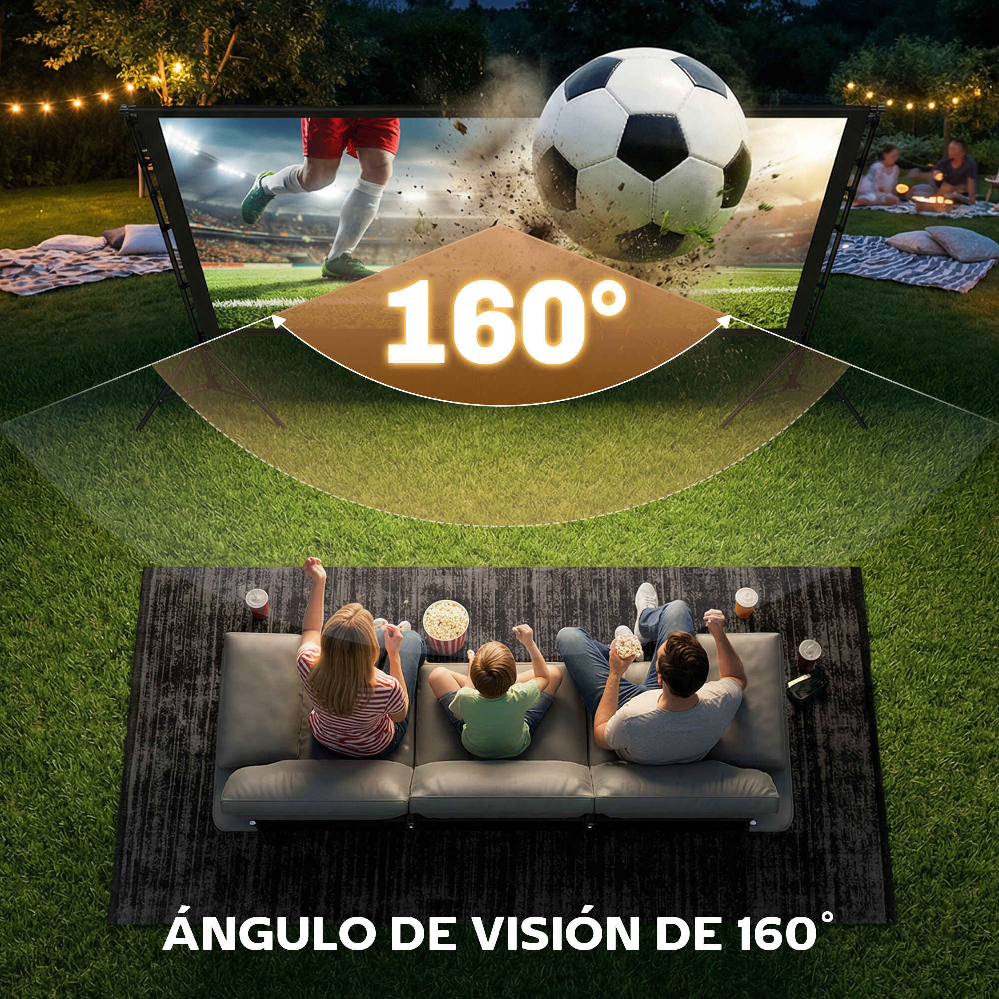 Pantalla de Proyector Manual 100 Pulgadas con Soporte, Pantalla de Proyección Formato 16:9, HD 4K/8K, Ángulo 160°, Doble Cara, Trípodes Plegables, para Interior y Exterior, Cine en Casa, Blanco