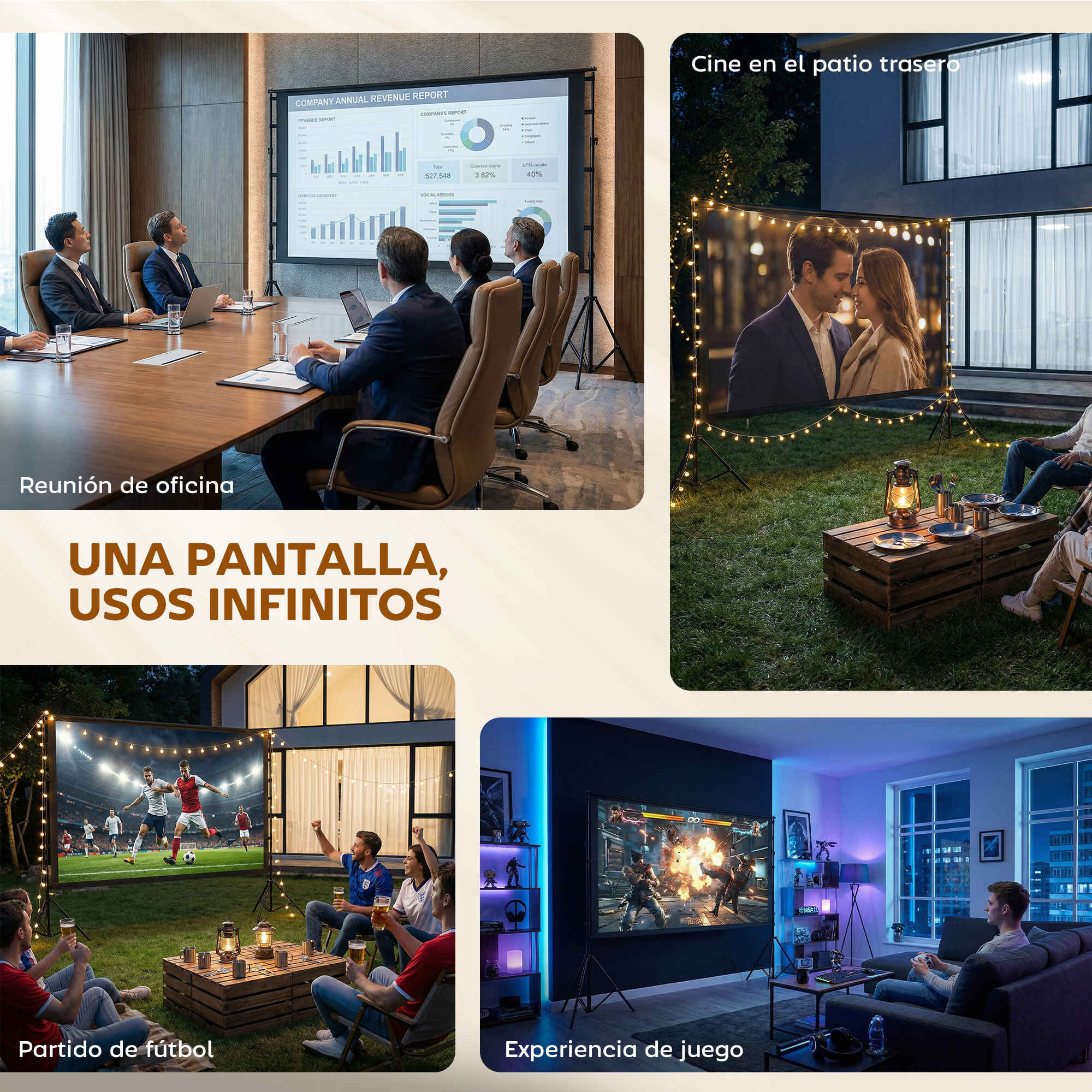 Pantalla de Proyector Manual 100 Pulgadas con Soporte, Pantalla de Proyección Formato 16:9, HD 4K/8K, Ángulo 160°, Doble Cara, Trípodes Plegables, para Interior y Exterior, Cine en Casa, Blanco