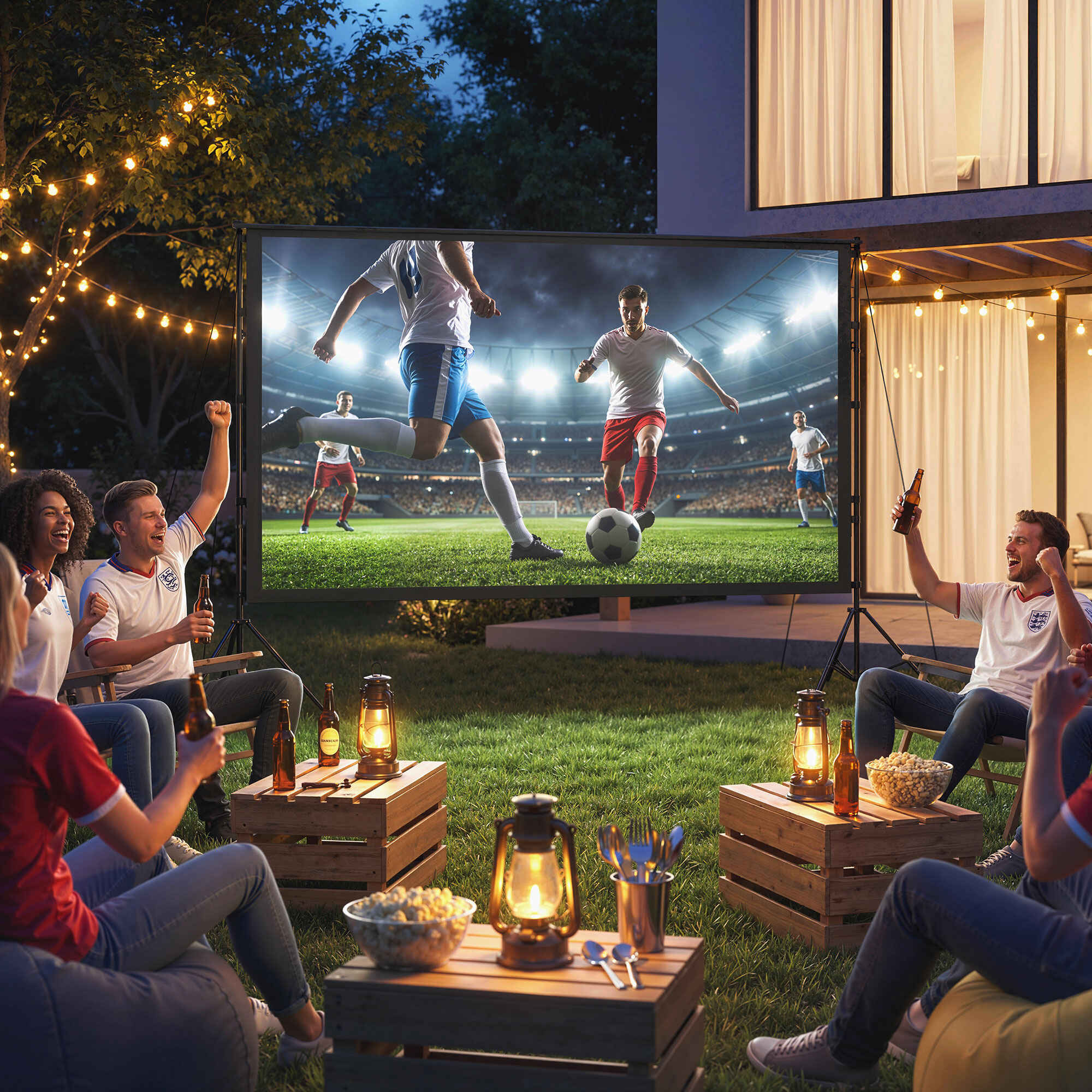 Pantalla de Proyector Manual 120 Pulgadas con Soporte, Pantalla de Proyección Formato 16:9, HD 4K/8K, Ángulo 160°, Doble Cara, Trípodes Plegables, para Interior y Exterior, Cine en Casa, Blanco