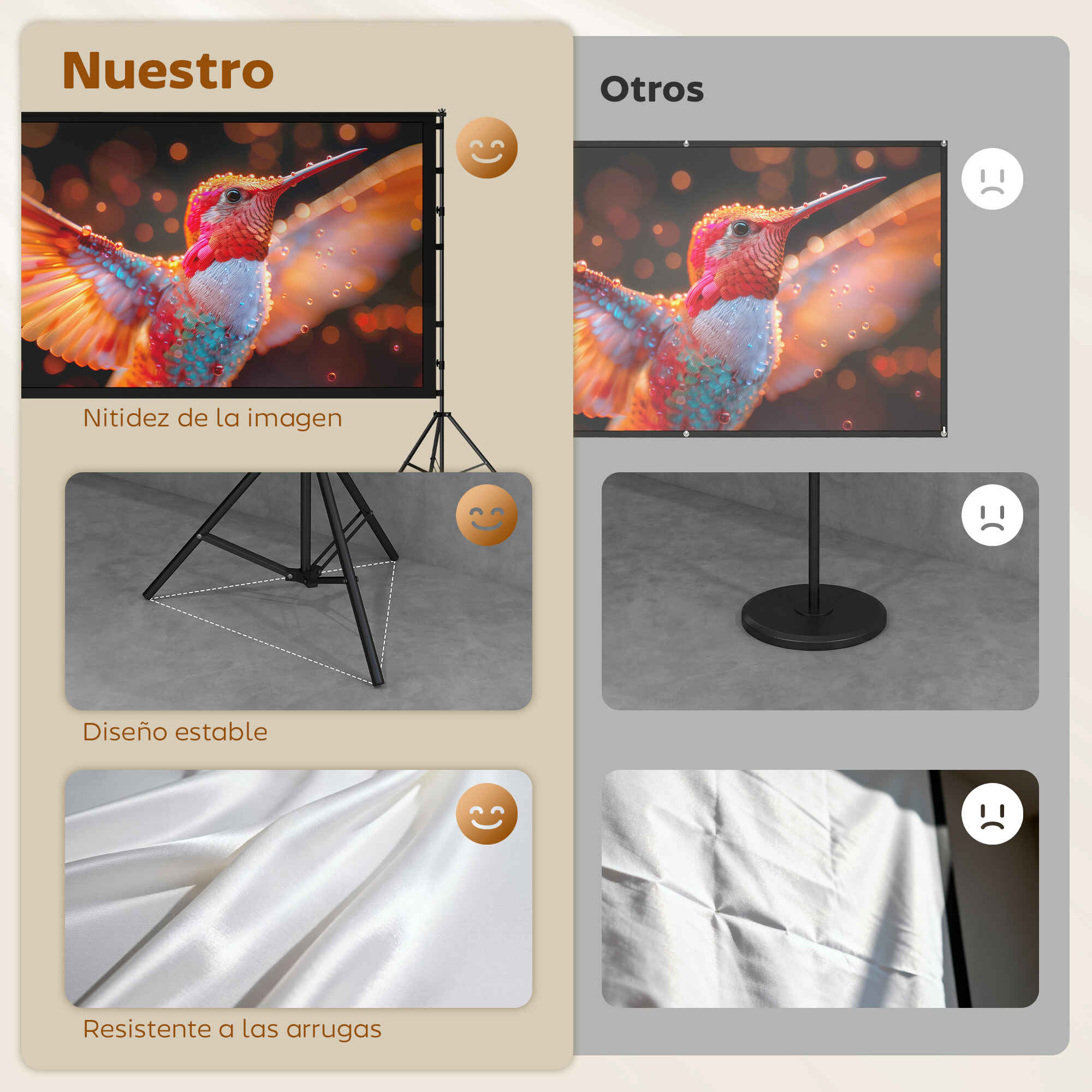 Pantalla de Proyector Manual 120 Pulgadas con Soporte, Pantalla de Proyección Formato 16:9, HD 4K/8K, Ángulo 160°, Doble Cara, Trípodes Plegables, para Interior y Exterior, Cine en Casa, Blanco