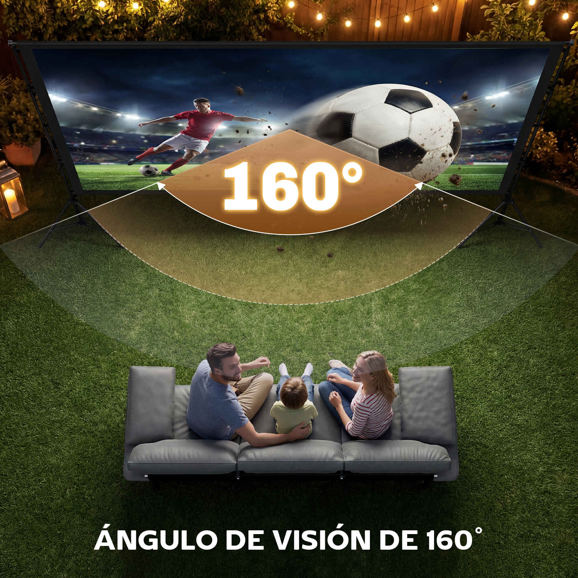 Pantalla de Proyector Manual 120 Pulgadas con Soporte, Pantalla de Proyección Formato 16:9, HD 4K/8K, Ángulo 160°, Doble Cara, Trípodes Plegables, para Interior y Exterior, Cine en Casa, Blanco
