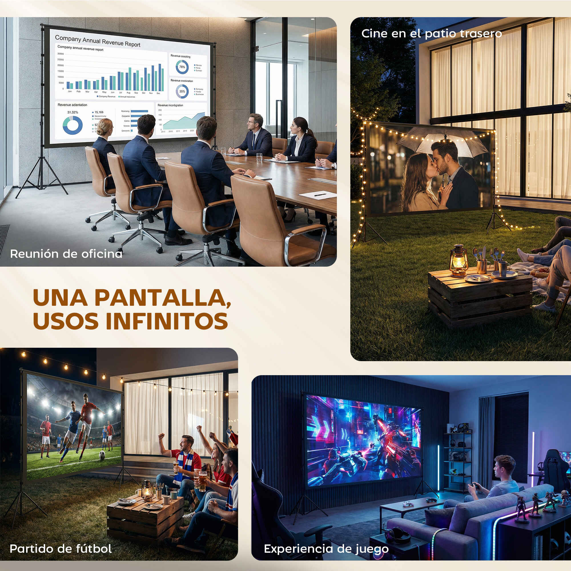 Pantalla de Proyector Manual 120 Pulgadas con Soporte, Pantalla de Proyección Formato 16:9, HD 4K/8K, Ángulo 160°, Doble Cara, Trípodes Plegables, para Interior y Exterior, Cine en Casa, Blanco