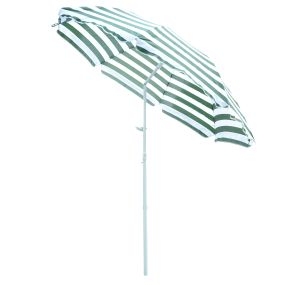 Sombrilla de playa Ø180 cm inclinable con poste de metal verde y blanco