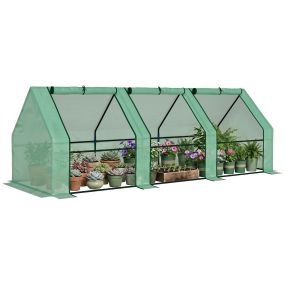 Invernadero de jardín exterior 270x90x90 cm tipo caseta con 3 ventanas marco de acero y cubierta PE verde