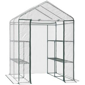 Invernadero de jardín de 3 niveles con estantes, marco de acero y cubierta de PVC 143x143x195 cm