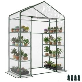Invernadero de jardín de 4 niveles con estantes de acero 143x73x195 cm transparente