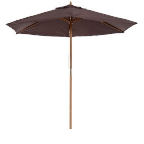 Sombrilla de jardín Ø250x230 cm con 6 varillas, poste desmontable, anti-UV, impermeable y marco de madera