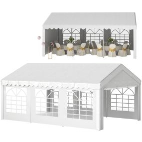 Carpa para fiesta 6x4 m con 4 paneles laterales, ventanas, anti-UV, acero y PE blanco