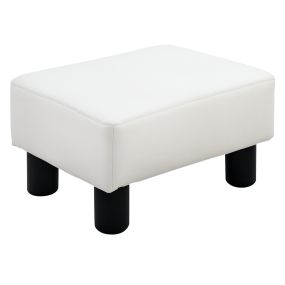 Reposapiés taburete bajo tapizado en cuero sintético rectangular con estructura de plástico blanco