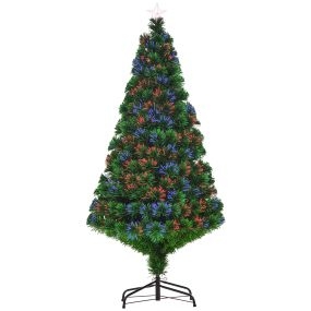 Árbol de Navidad 150cm Artificial Árboles de Abeto con Soporte Fibra Óptica Brillante LED Multicolor Ignífugo