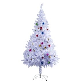 Árbol de Navidad 150cm Artificial Pino con Adornos Decorativos 48 Pcs y Soporte Metálico Color Blanco Árbol Realista para Decoración Navidad