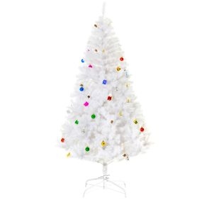 Árbol de Navidad artificial de pino 180 cm blanco con 48 adornos y soporte metálico