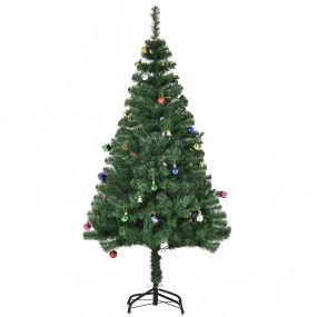 Árbol de Navidad artificial de pino 150 cm con adornos 48 piezas y soporte metálico verde