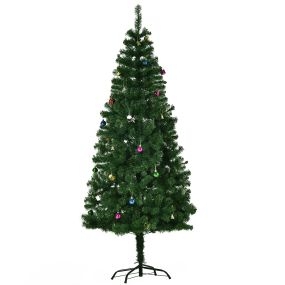 Árbol de Navidad artificial de pino 180 cm con adornos decorativos 48 piezas y soporte metálico verde