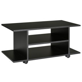 Mueble para televisión con estantes y ruedas con bloqueo, melamina, 80x40x40 cm, negro