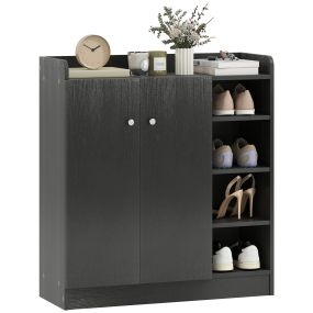 Mueble zapatero estrecho de 2 puertas con estantes ajustables para 12 pares 83x30x90 cm negro