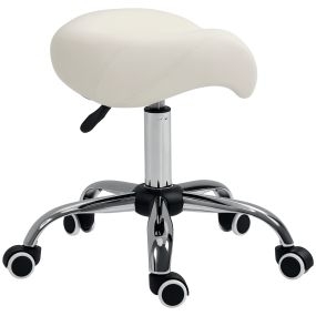 Taburete giratorio con ruedas, altura ajustable, asiento acolchado, blanco, 120 kg, 52x53x49-61 cm